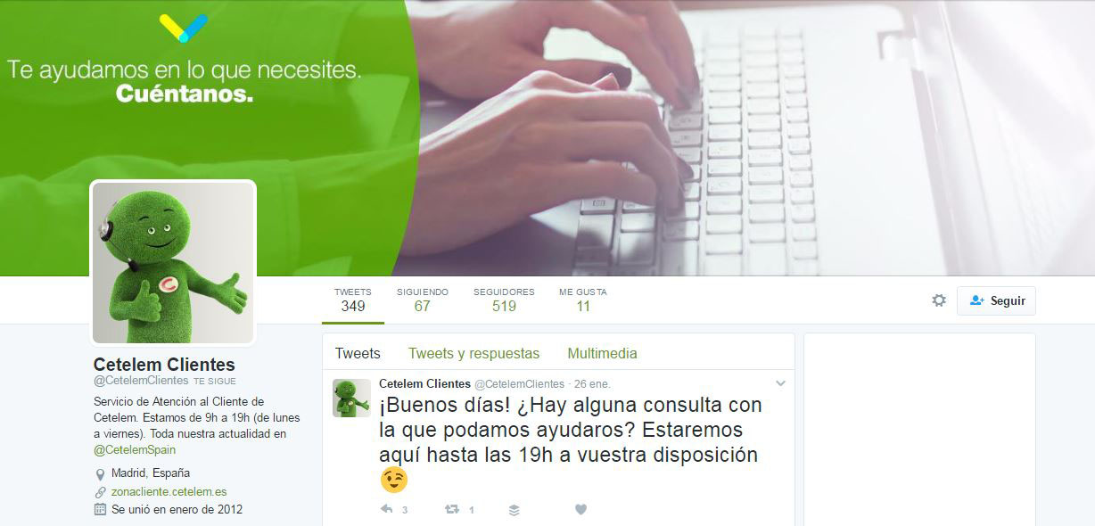 Cetelem ya tiene Atención al Cliente en Twitter